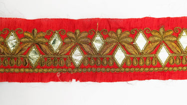 Trim By 9 Yard Maroon Red Art Silk Fabric Trim, Gold Floral Embroidery Gota Patti Sari Border Decorative Trim Craft Lace